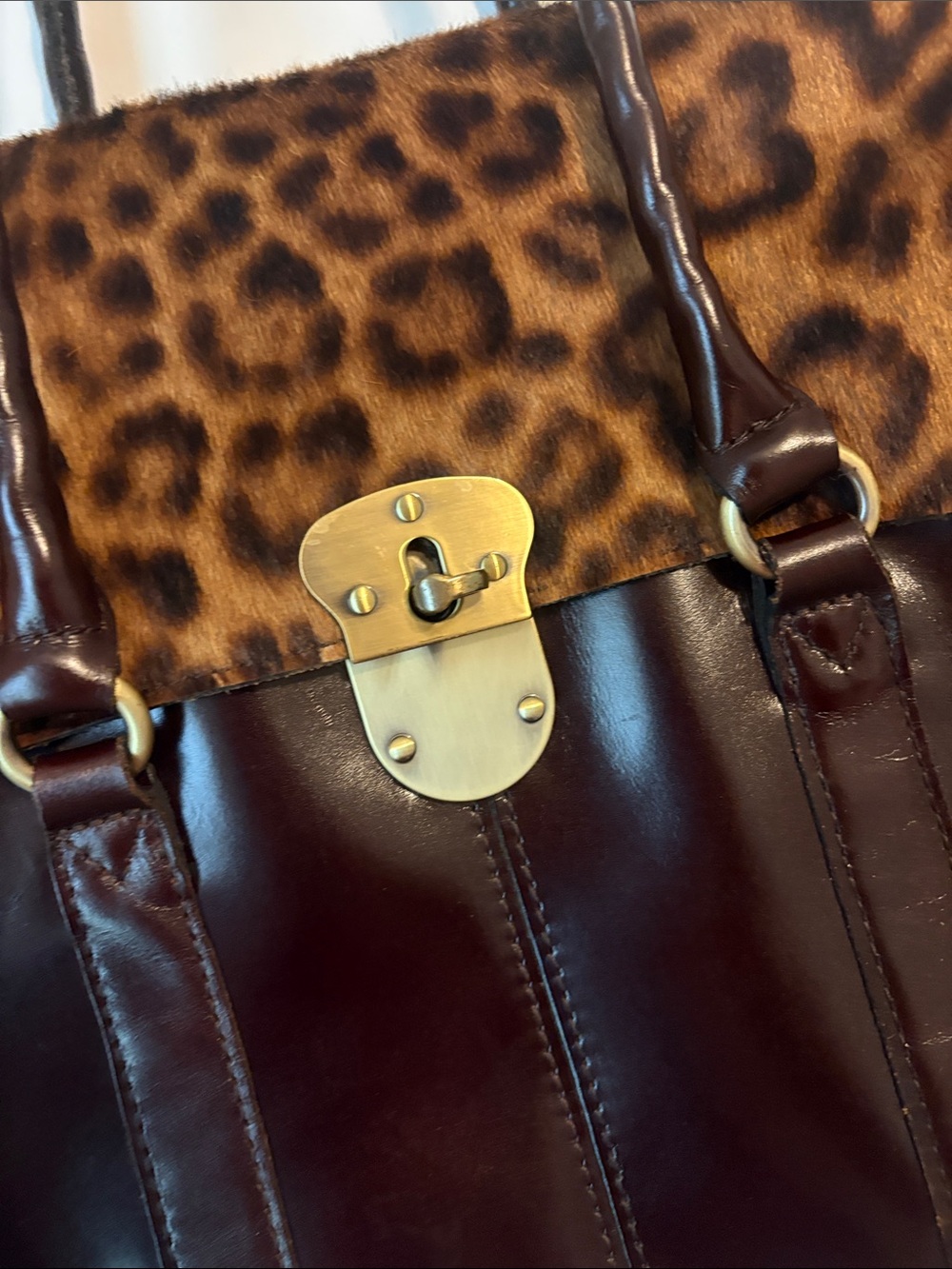 Patricia Nash Dark Brown Leather Shoulder Bag with Leopard Flap - Picture 2 of 6